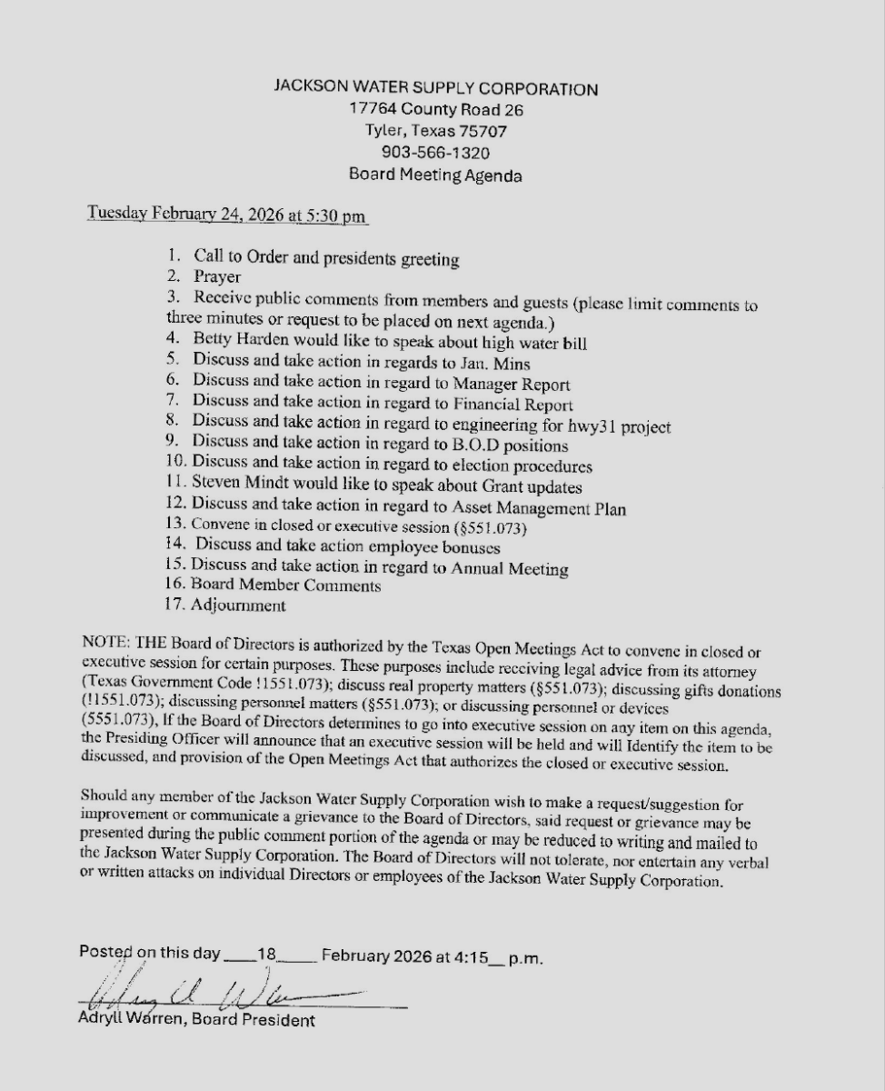 AGENDA BOARD MEETING 02-24-2026